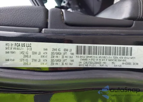 2018 Jeep Grand Cherokee Sterling Edition 4X4 z USA, uszkodzony, nr VIN 1C4RJFBGXJC284433